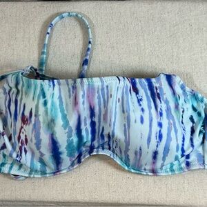 Shade & Shore Blue Multi Watercolor Print Bandeau Bikini Top